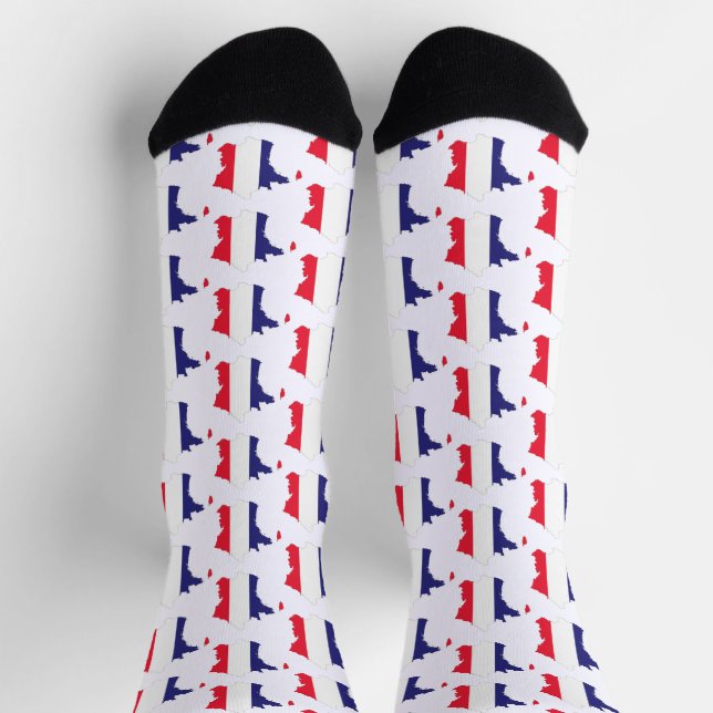 Chaussette Dessin de souvenir de drapeau de France sur carte (Haut)