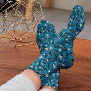 Chaussette Dessin Funny Blue Black and White Cats