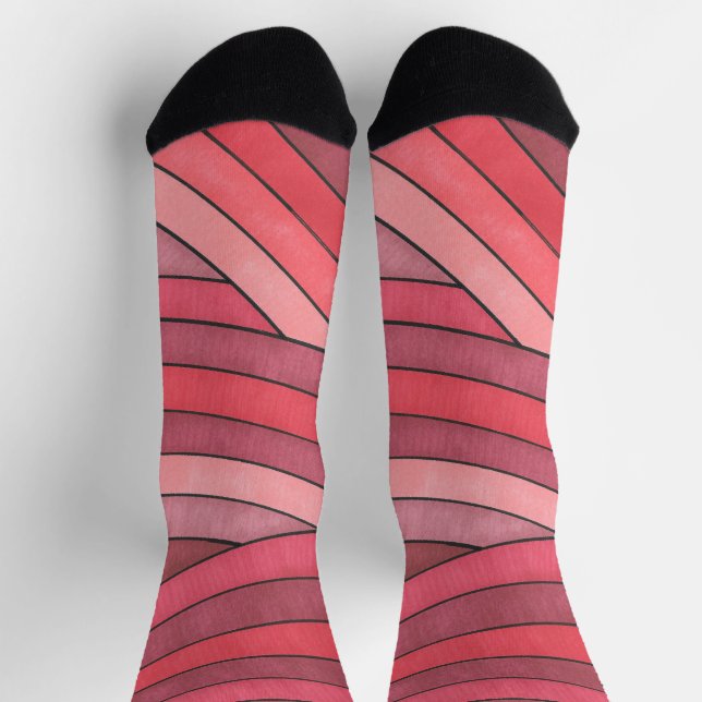 Chaussette Dessin géométrique à rayures rouges peintes à la m (Haut)