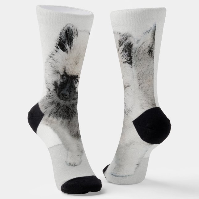 Chaussette Dessin Keeshond Chiot - Joli dessin original Chien (Angulaire)
