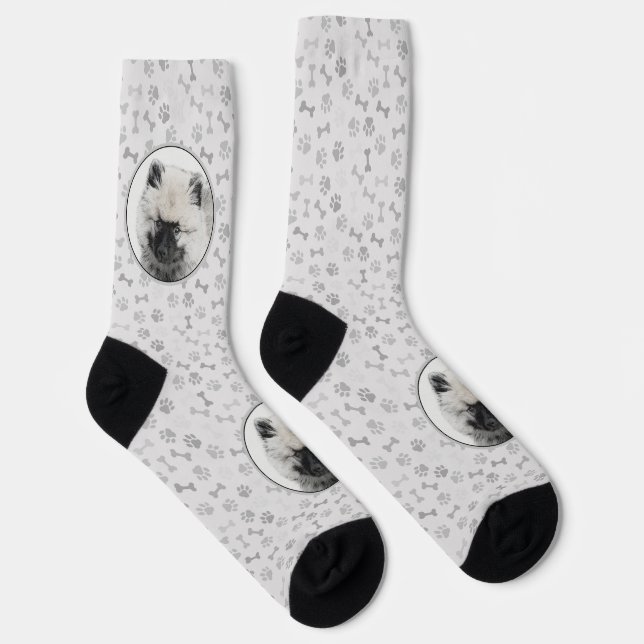 Chaussette Dessin Keeshond Chiot - Joli dessin original Chien (Droite)