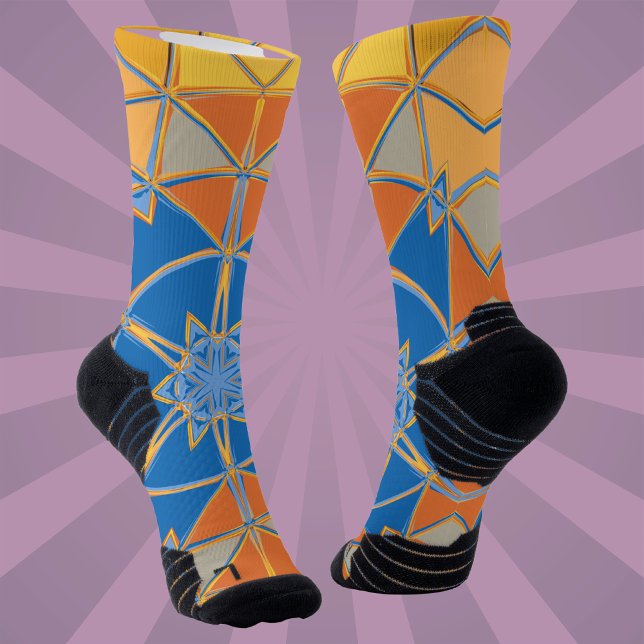 Chaussette Dessin Mandala bleu orange et jaune (Créateur téléchargé)