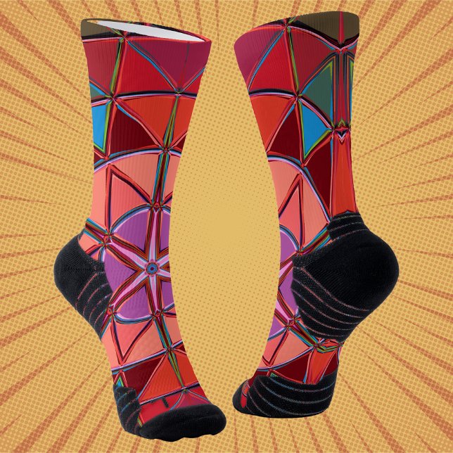 Chaussette Dessin Mandala Rouge rose et bleu (Créateur téléchargé)
