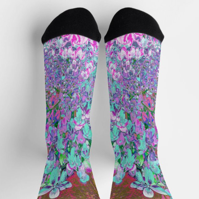 Chaussette Détail élégant de l'hydrangea Aqua et Violet Limel (Haut)
