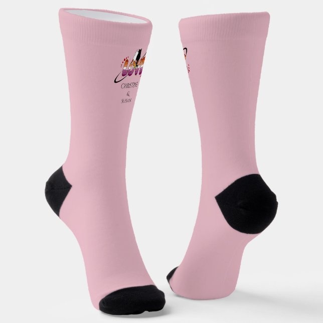 Chaussette Deux chats amoureux Drapeau lesbien du coucher de  (Angulaire)
