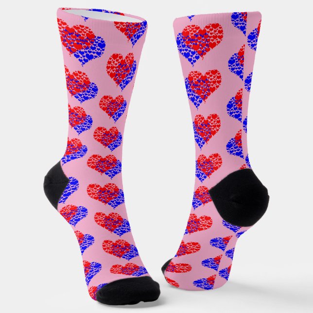 Chaussette Deux cœurs bleu et rouge (Angulaire)