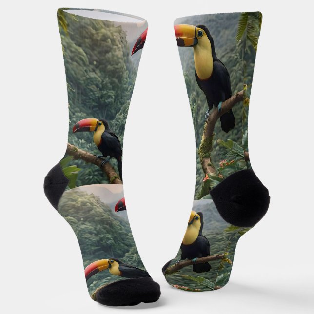 Chaussette Deux Oiseaux Toucans Tropicaux, (Angulaire)