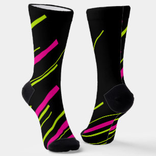 Chaussette Diagonales en vert citron, rose et noir