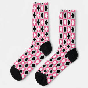 Chaussette Diamant Rhombus rose noir blanc