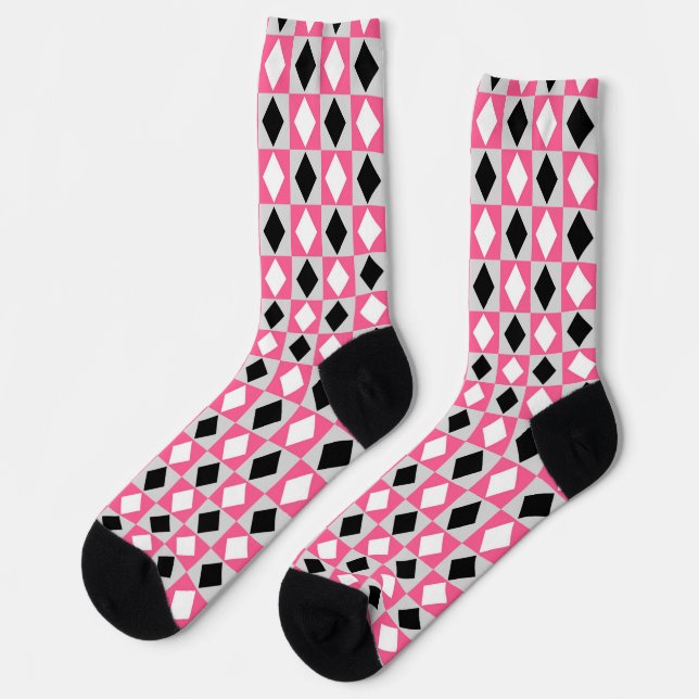 Chaussette Diamant Rhombus rose noir blanc (Gauche)