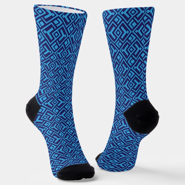 Chaussette Diamants entrelacés : motif géométrique bleu foncé (Angulaire)