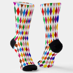 Chaussette Diamants Harlequin Colorés Design Blanc