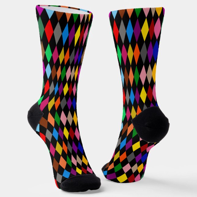 Chaussette Diamants Harlequin Colorés Design Noir  (Angulaire)