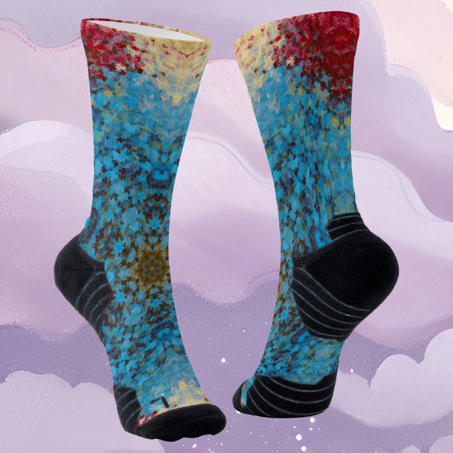 Chaussette Digital Mandala bleu rouge et jaune (Créateur téléchargé)
