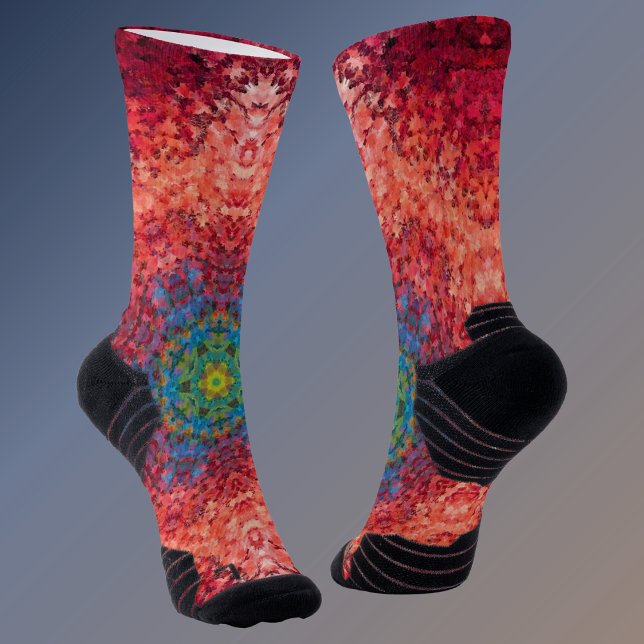 Chaussette Digital Mandala Orange bleu et rouge (Créateur téléchargé)