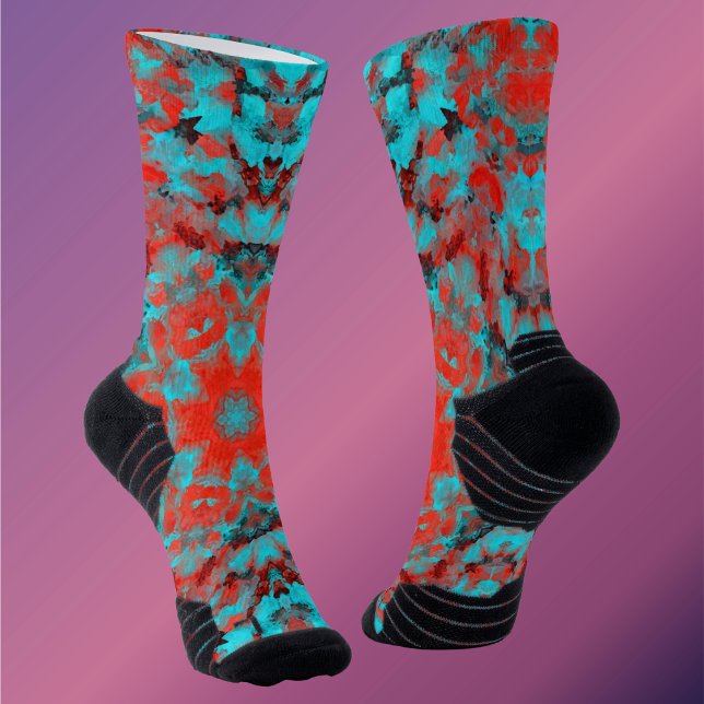 Chaussette Digital Mandala rouge et bleu (Créateur téléchargé)