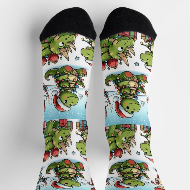 Chaussette Dinosaures pour chaussettes d'équipe de Noël (Haut)