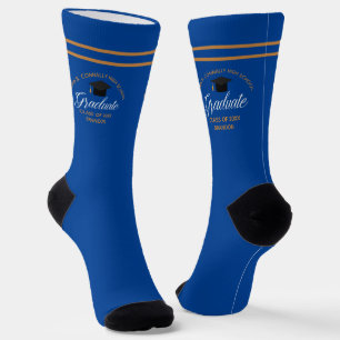 Chaussette Diplômé 2026 Bleu Or École Secondaire Personnalisé