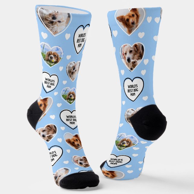 Chaussette DOG MOM Custom 4 Animal Chien Coeur Photo Light Bl (Angulaire)