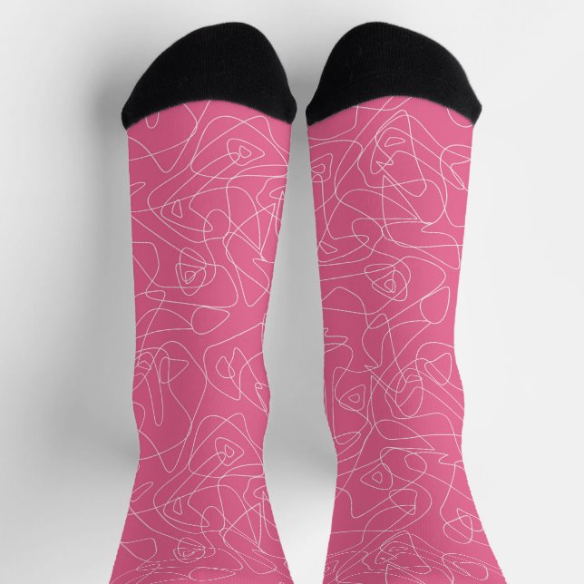 Chaussette Doodles abstraits blancs sur arrière - plan rose (Haut)
