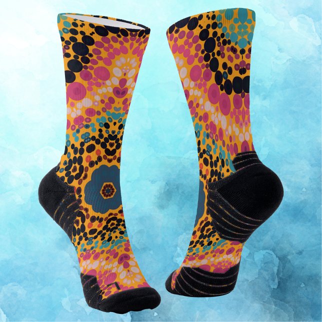 Chaussette Dot Mandala bleu rose noir et jaune (Créateur téléchargé)