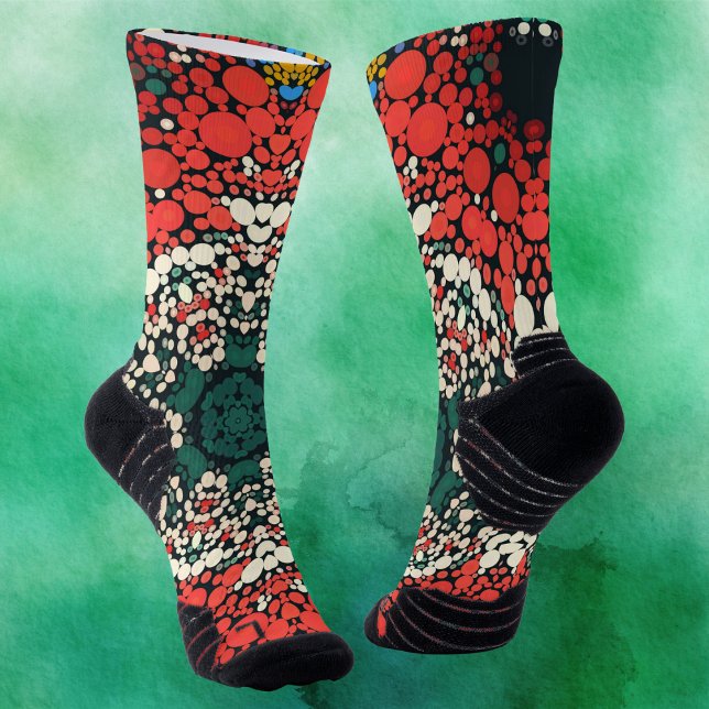 Chaussette Dot Mandala Rouge Blanc Bleu et Vert (Créateur téléchargé)