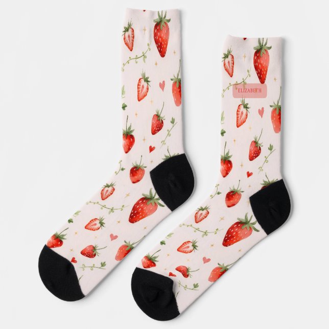 Chaussette Douce Botanique Rose Cœurs Personnalisés (Gauche)