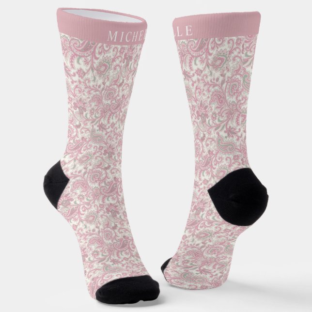 Chaussette Doux Pastel Rose Paisley Patte (Angulaire)