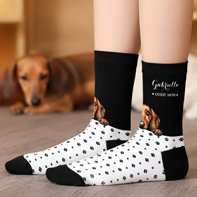 Chaussette Doxie Dachshund Chien Empreinte de patte noir blan (Créateur téléchargé)