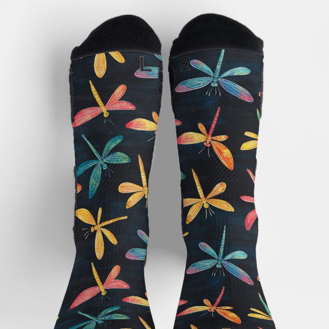 Chaussette Dragonfly Bug Chalk Dessin Motif noir (Haut)