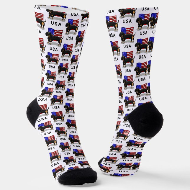 Chaussette Drapeau américain Dachshund - (noir & bronzé) (Angulaire)