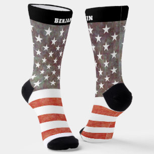 Chaussette Drapeau américain personnalisé avec nom pour homme