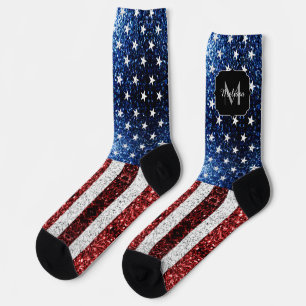 Chaussette Drapeau américain rouge blanc bleu scintillements