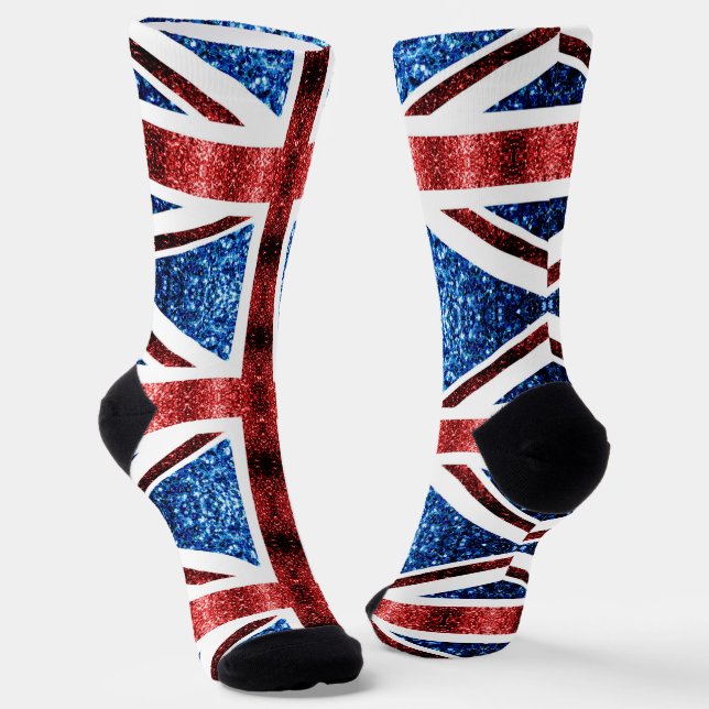 Chaussette Drapeau britannique rouge bleu scintillements pail (Angulaire)