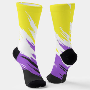 Chaussette Drapeau de fierté non binaire abstrait funky zigza