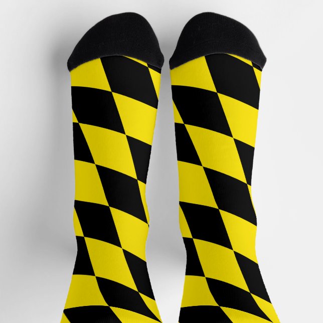 Chaussette Drapeau diamant de Bavière noire et jaune Motif (Haut)