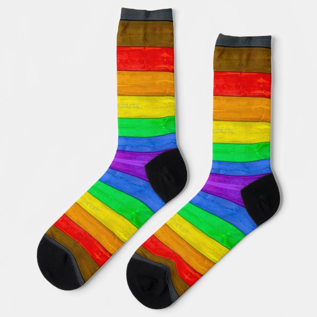 Chaussette Drapeau gay pride inclusif SlipperyJoe ru texturé (Gauche)