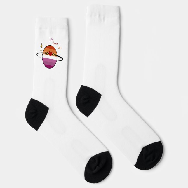 Chaussette Drapeau Lesbien de Coucher de Soleil qu'elle aime (Droite)