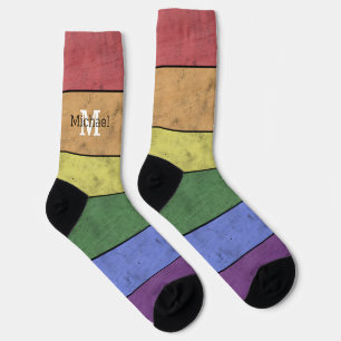 Chaussette Drapeau LGBT vintage fierté en détresse monogramme