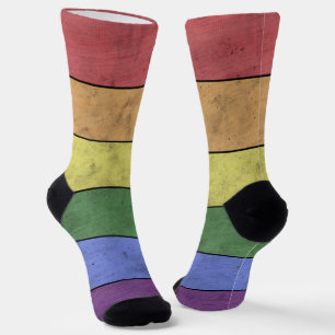 Chaussette Drapeau LGBT vintage lamenté en bois arc-en-ciel