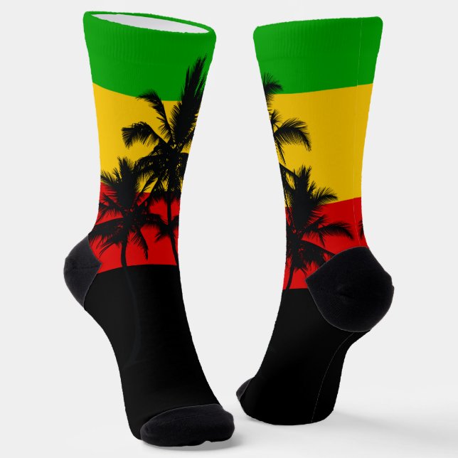 Chaussette Drapeau Rasta Rayé Palmiers Tropicaux (Angulaire)