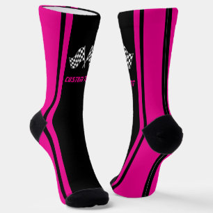 Chaussette Drapeaux de voiture de course à rayures roses - Pe