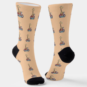 Chaussette Drôle Cartoon Giraffe À Moto,