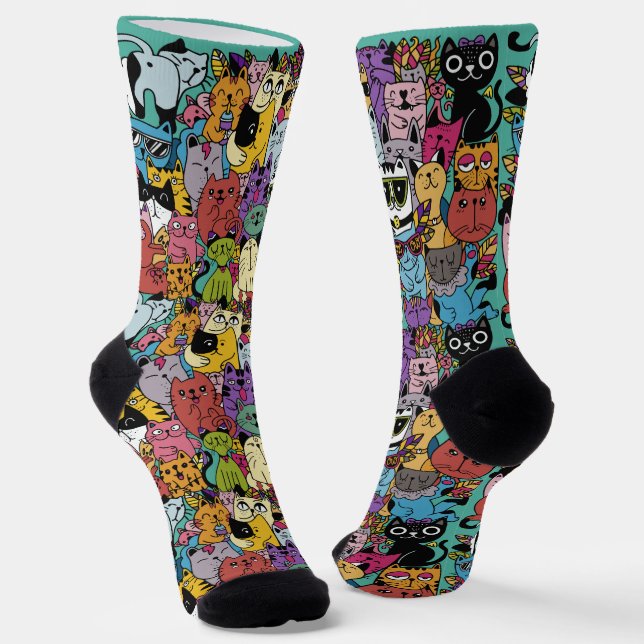 Chaussette Drôle Cats Illustration Couleur personnalisée (Angulaire)