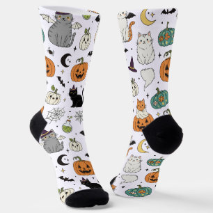 Chaussette Drôle Chats d'Halloween et Citrouilles