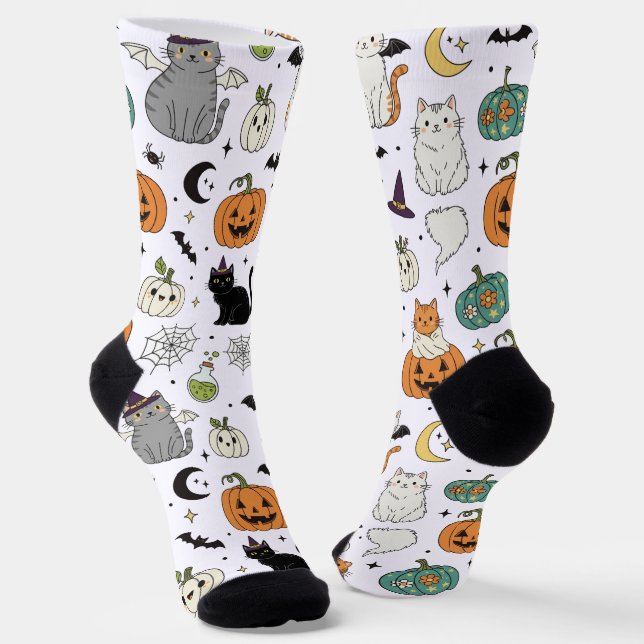 Chaussette Drôle Chats d'Halloween et Citrouilles (Angulaire)