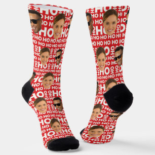 Chaussette Drôle de couple photo de visage personnalisé rouge