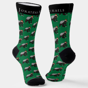 Chaussette Drôle de Noël Blaireau Vert Fêtes