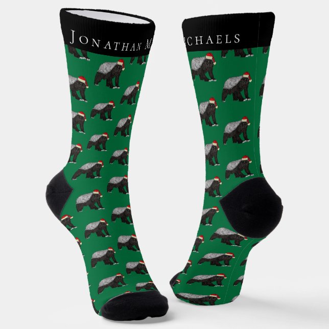 Chaussette Drôle de Noël Blaireau Vert Fêtes (Angulaire)