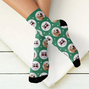 Chaussette Drôle de vert personnalisé 2 photo d'animaux empre